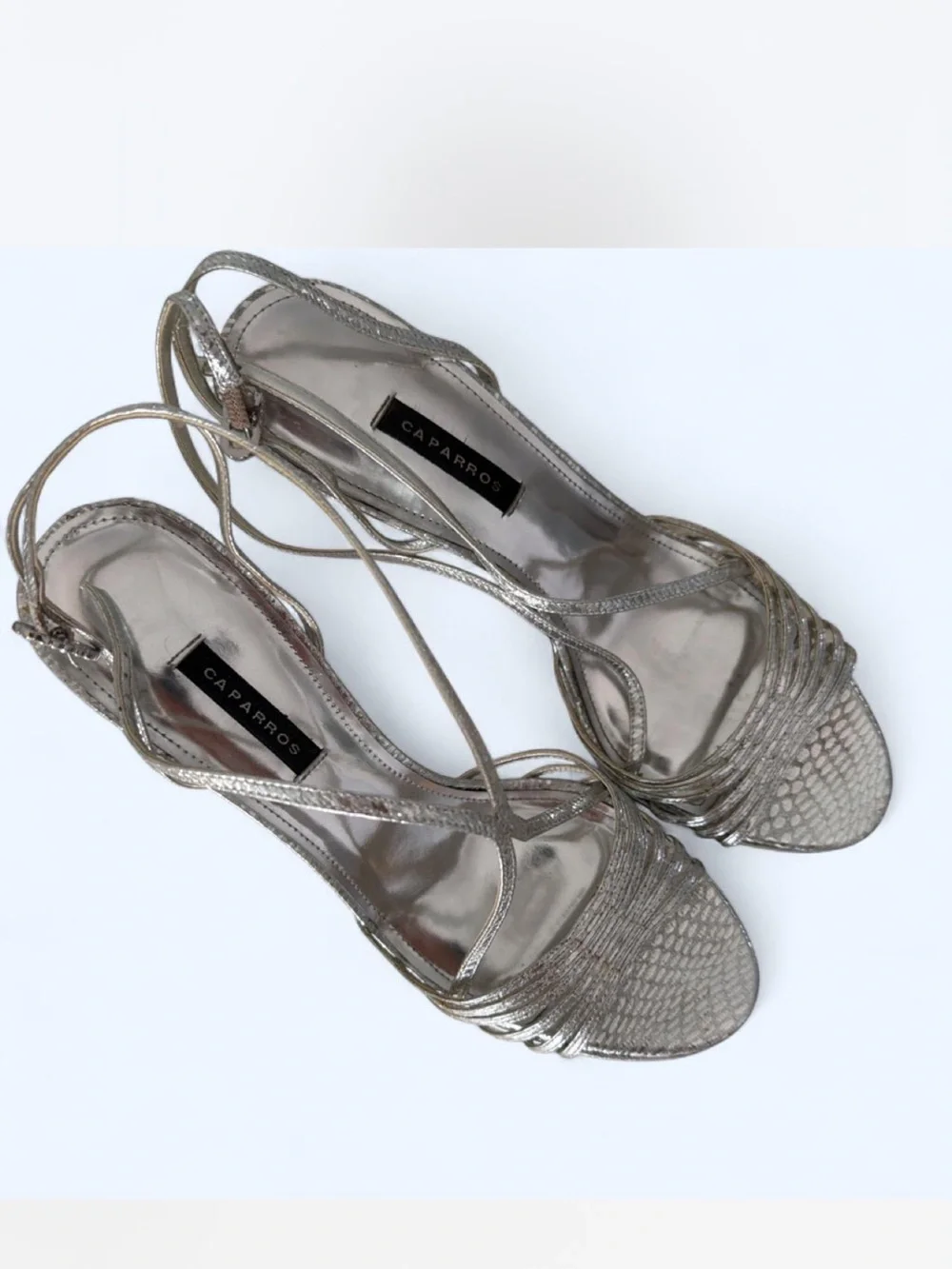 Caparros Silver Metallic Strappy Slingback Heels